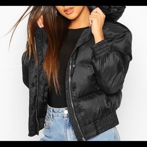 Hooded Short Puffer Jacket - BLACK